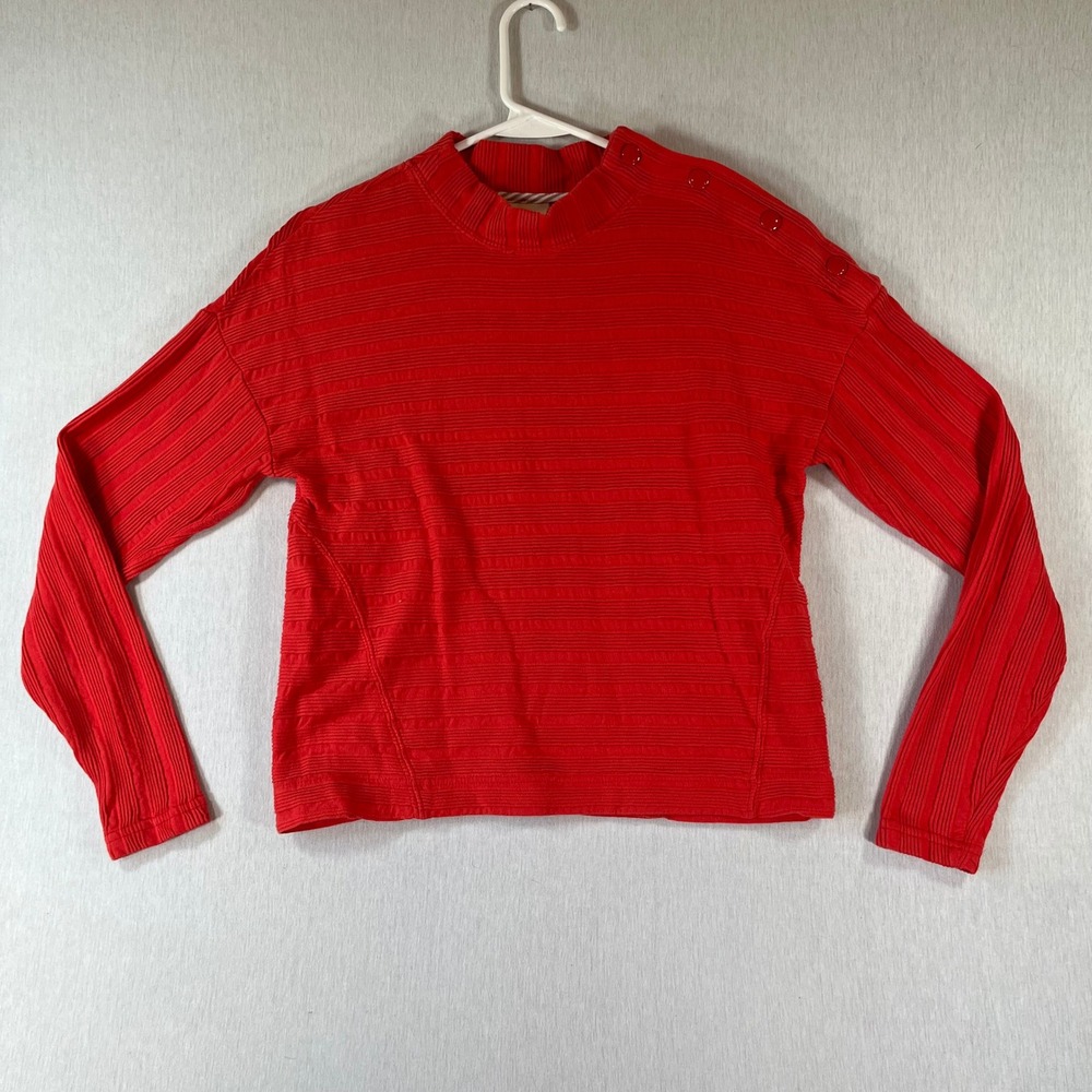 Maeve Anthropologie Top Small Red Orange Ribbed Mock Neck Button Shoulder Cotton